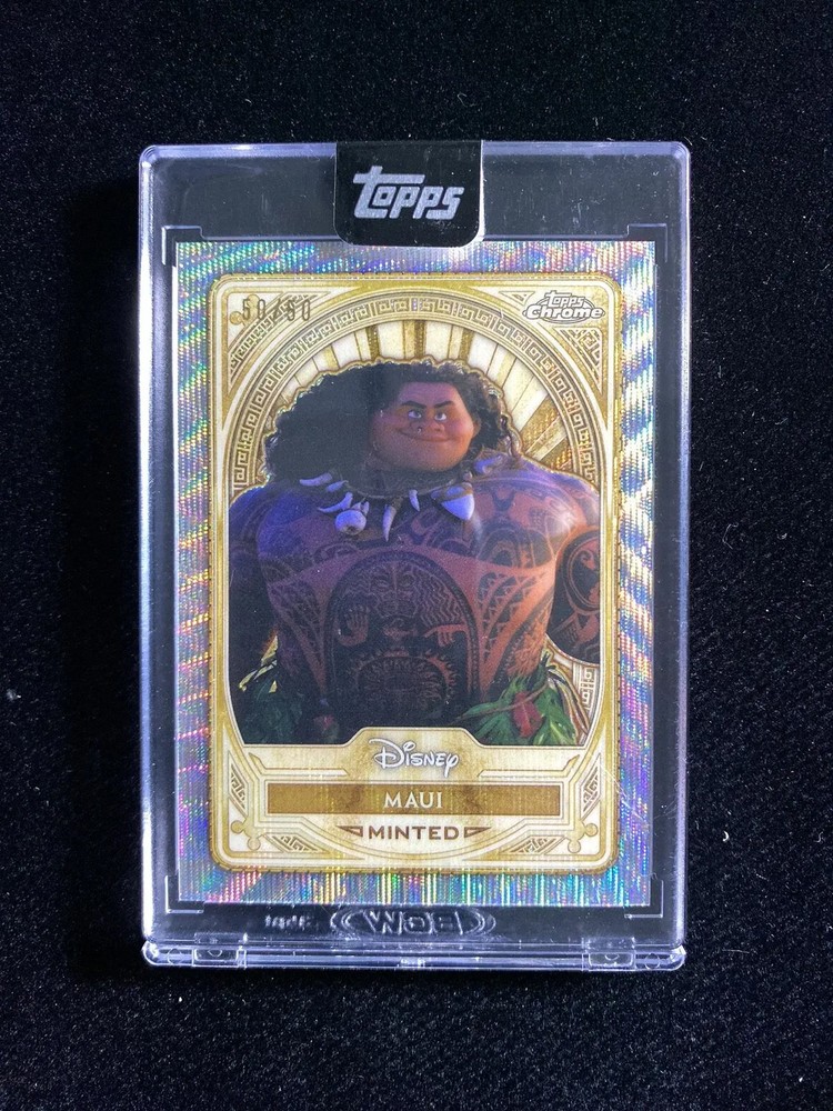 2025 Topps Chrome Disney Minted Maui 50/50 Gold Wave Refractor Encased #94 OC53