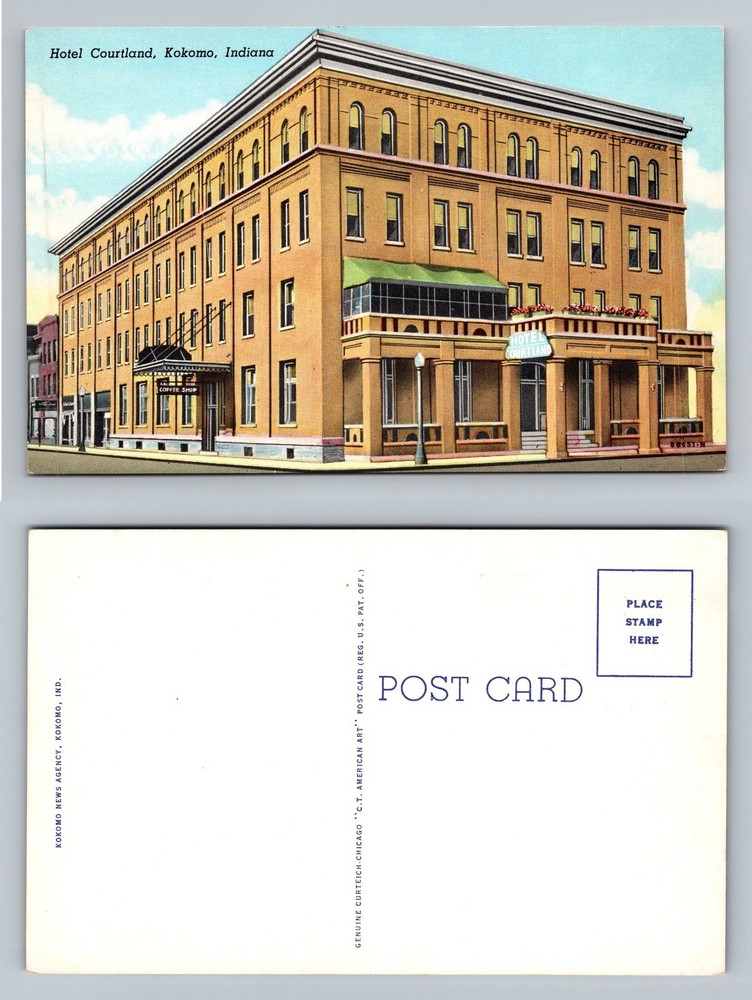 Kokomo, IN-Indiana, Hotel Courtland Corner View Souvenir PC Vintage Postcard