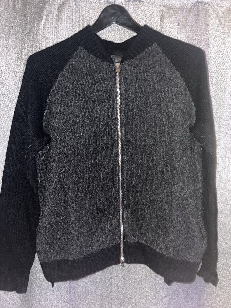 Chrome Hearts Cashmere Zip Up Sweater Grey/Black Mens Size XL