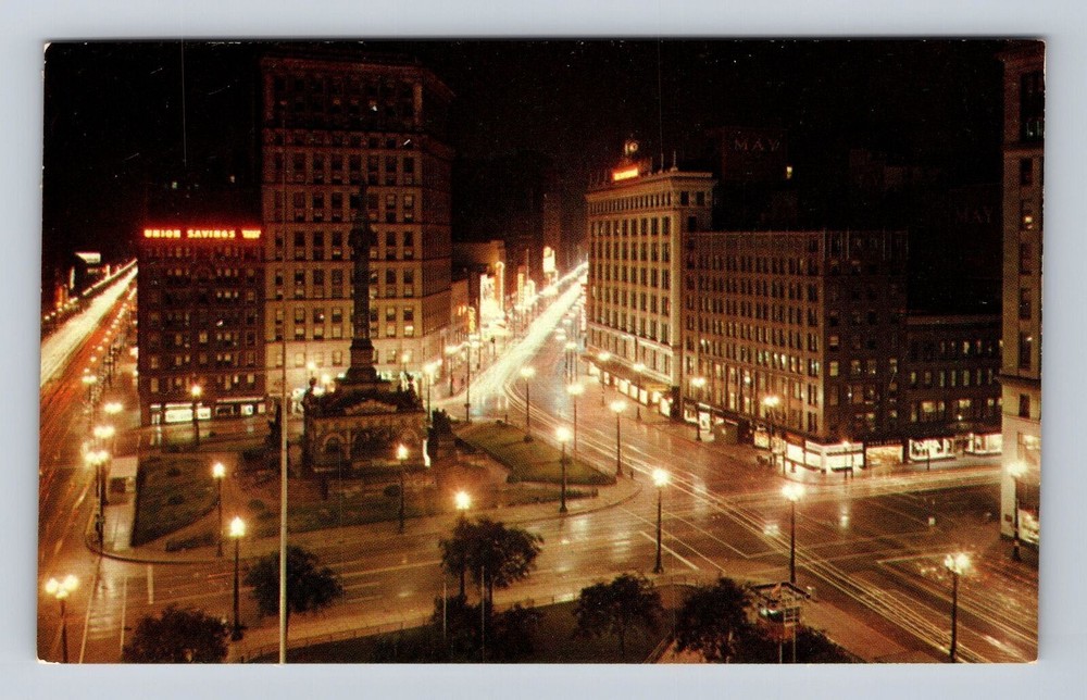 Cleveland OH-Ohio, Cleveland Public Square At Night, Antique, Vintage Postcard