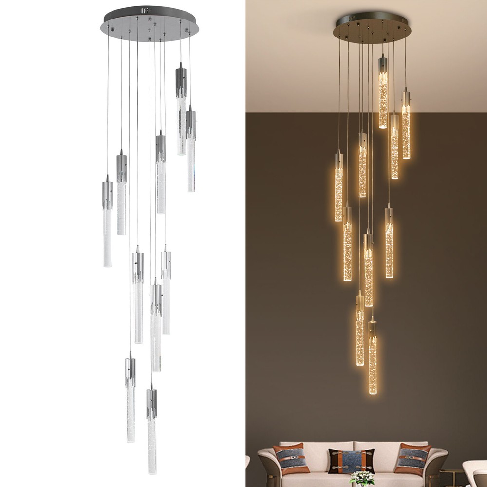 10-Head Adjustable Crystal Pendant Chandelier for Attic Lighting  