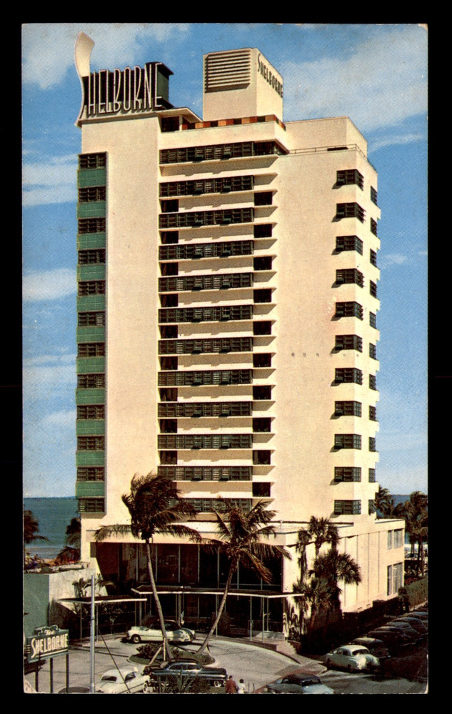 Helborne Hotel Miami Beach Florida FL Old Cars Signs Posted Postcard