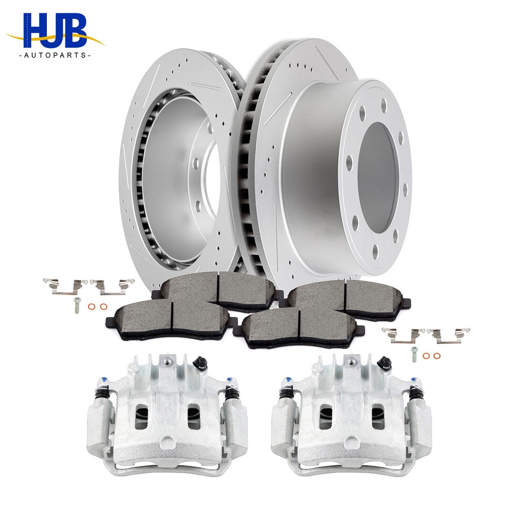 2x Rear Brake Calipers Rotor 4x Ceramic Pad Vented For 99-04 F-250 Super Duty