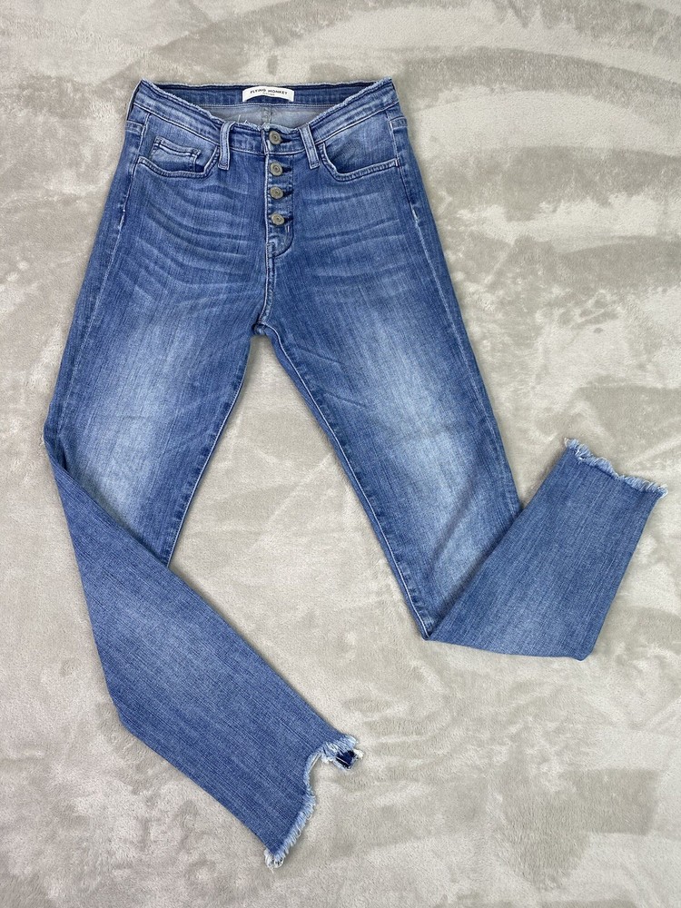 Flying Monkey Platinum Blue Denim Jeans - Fringe Bottom Womens Size 25