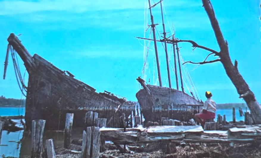 Wiscasset Maine ME Postcard Journey's End Noble Schooners Sheepscot River Boat
