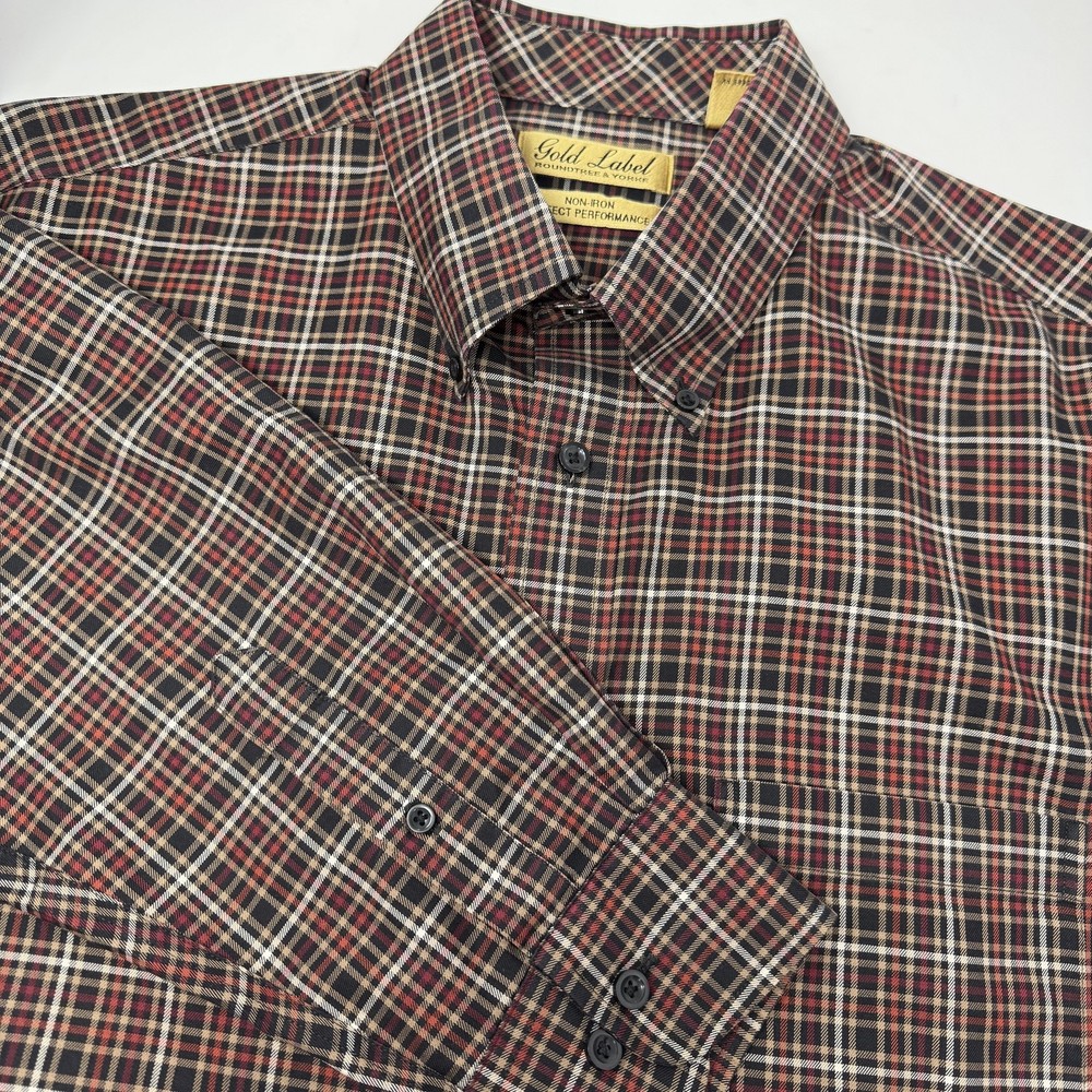 Roundtree & Yorke Gold Label Shirt Mens XL Multicolor Plaid Long Sleeve Non Iron