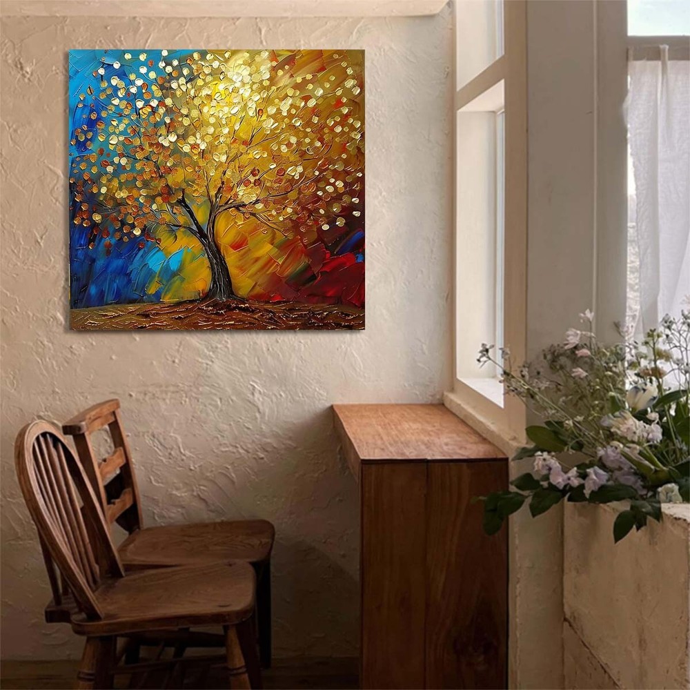 3D Abstract Art Thick Knife Oil Painting Handpainted Canvas Lucky Tree #018