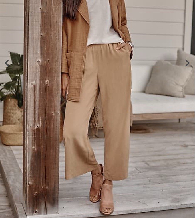 J Jill Pure Jill Organically Grown Cotton Ankle Wide Leg Pull On Pants Taupe XL