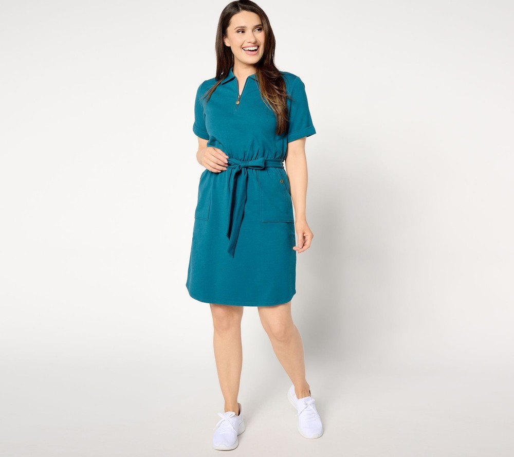 Sport Savvy Women's Petite Dress PM French Terry Zip Front Blue A649086