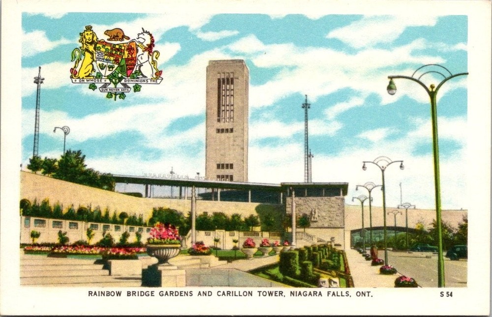 Vintage Niagara Falls ONT Rainbow Bridge Gardens Carillon Tower Postcard