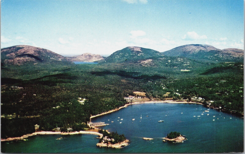 Postcard ME Aerial View Seal Harbor Seaside Inn Sand Beach Acadia National Park-image