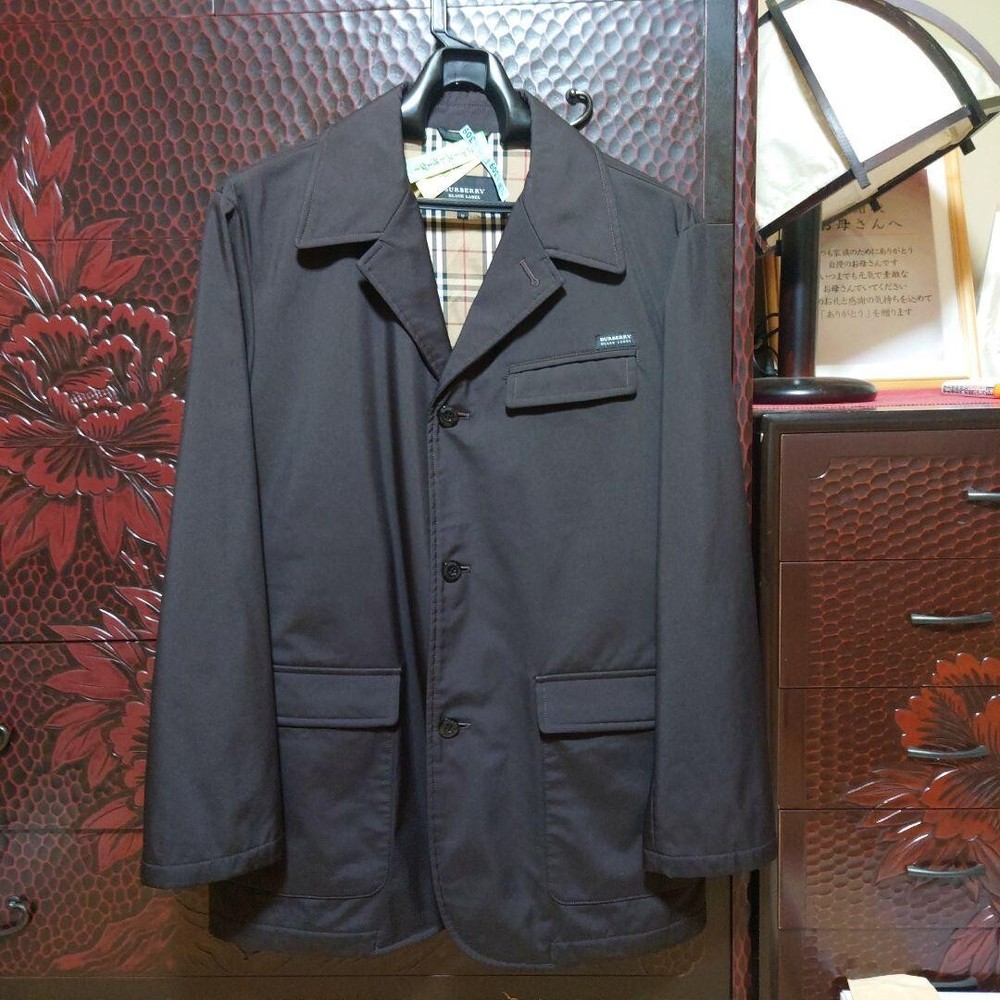 Burberry black label Coat Jacket Polyester Dark Brown Nova check Men Size M Used