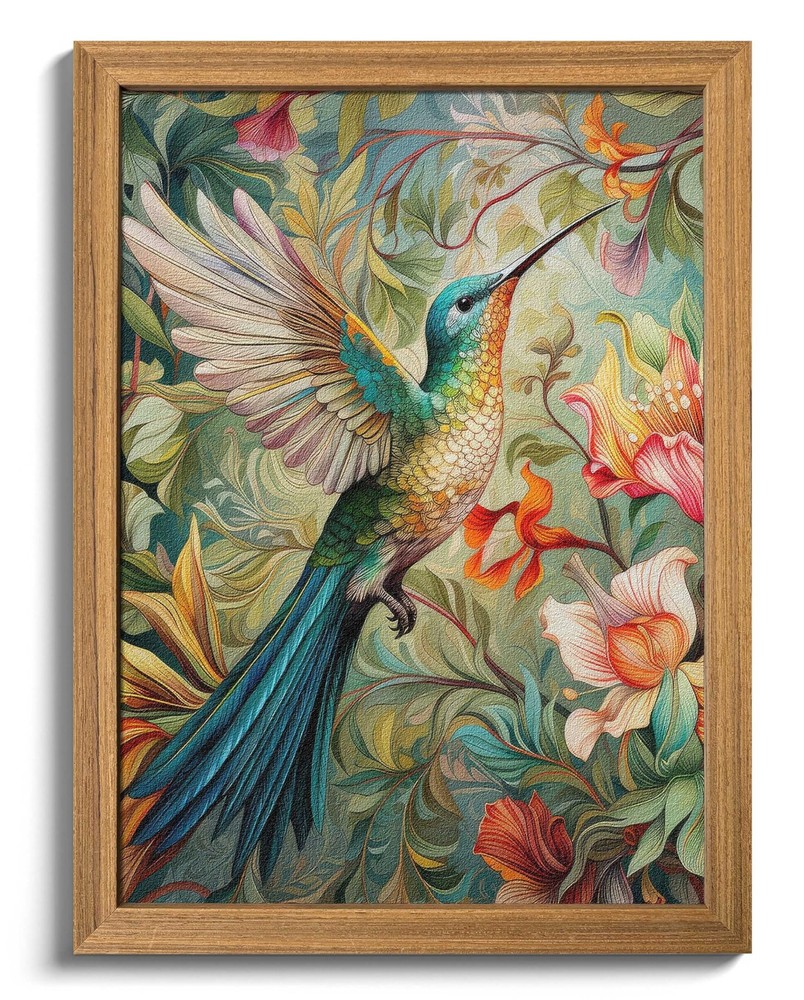 Framed Vintage 3D Textured Wall Art - Colorful Hummingbird Floral Wall Decor ...