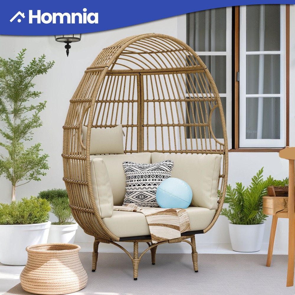 Oversized Rattan Egg Chair 360° Swivel Rotating Basket Chair with Thick Cushion
