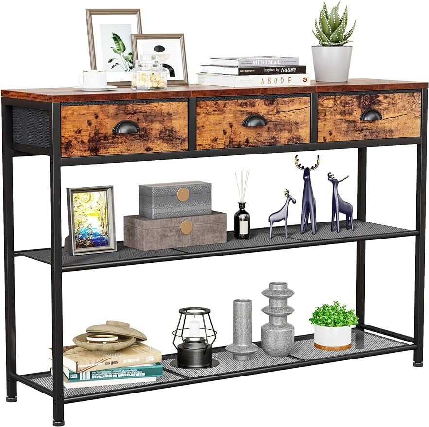 Entryway Table, 38'' Console Sofa Table with 3 Fabric Drawers, Display Shelf