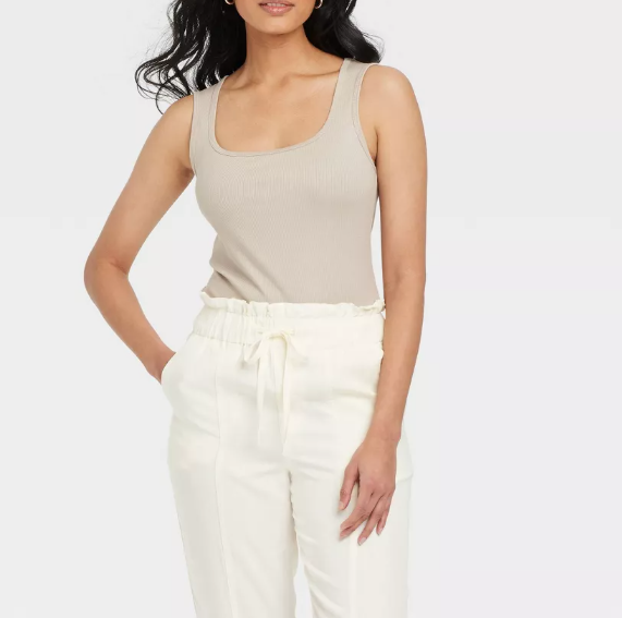 Women's Ribbed Tank Top - A New Day Beige S