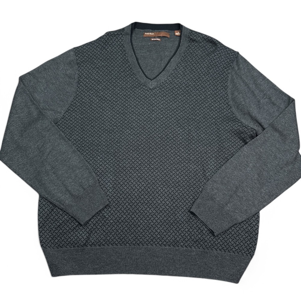 Perry Ellis Merino Wool Blend Sweater Mens Size XL Gray V Neck Knit Pullover