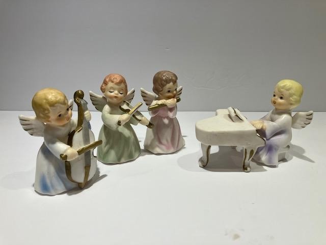 5 pc Vintage Schmid Brothers Musical Angels Porcelain Figurines Japan 3.5”