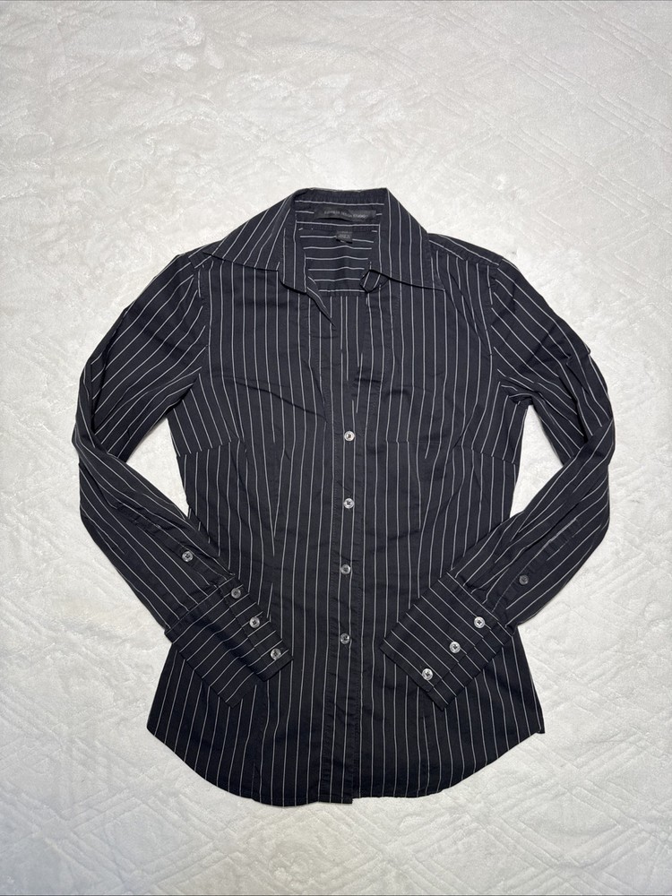 Express design studio V Neck button shirt, Womens Size XS Black/White Stripes