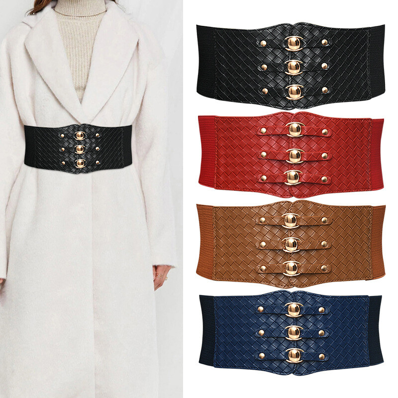 Punk Rivet Elastic Stretch Waistband Corset Belt for Women 9.5cm Wide