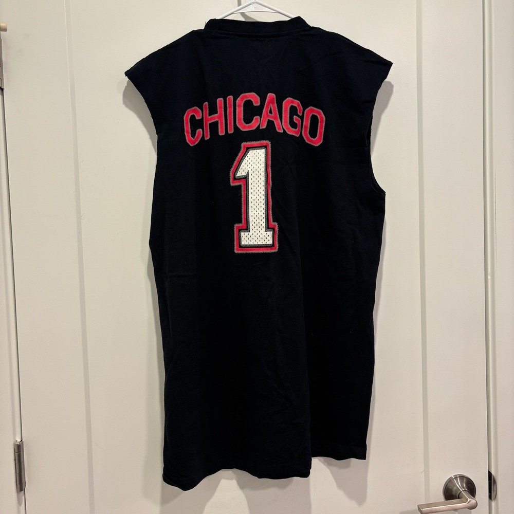 Mens Chicago 1 Basketball Sleeveless Jersey Shirt Black Muscle Tee Size L