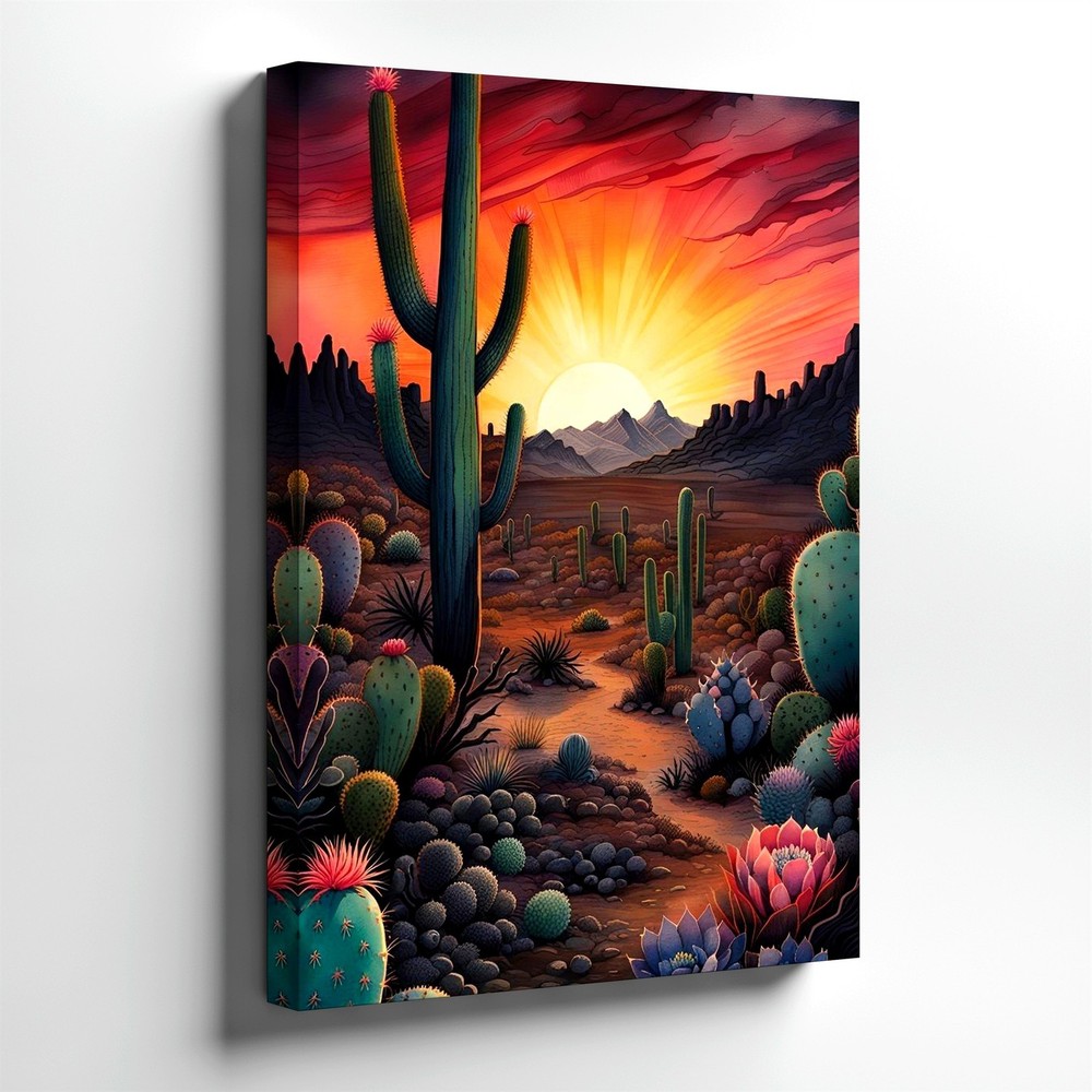 Wall Art Desert Sunset Cactus Landscape Print Colorful Southwest Canvas Decor