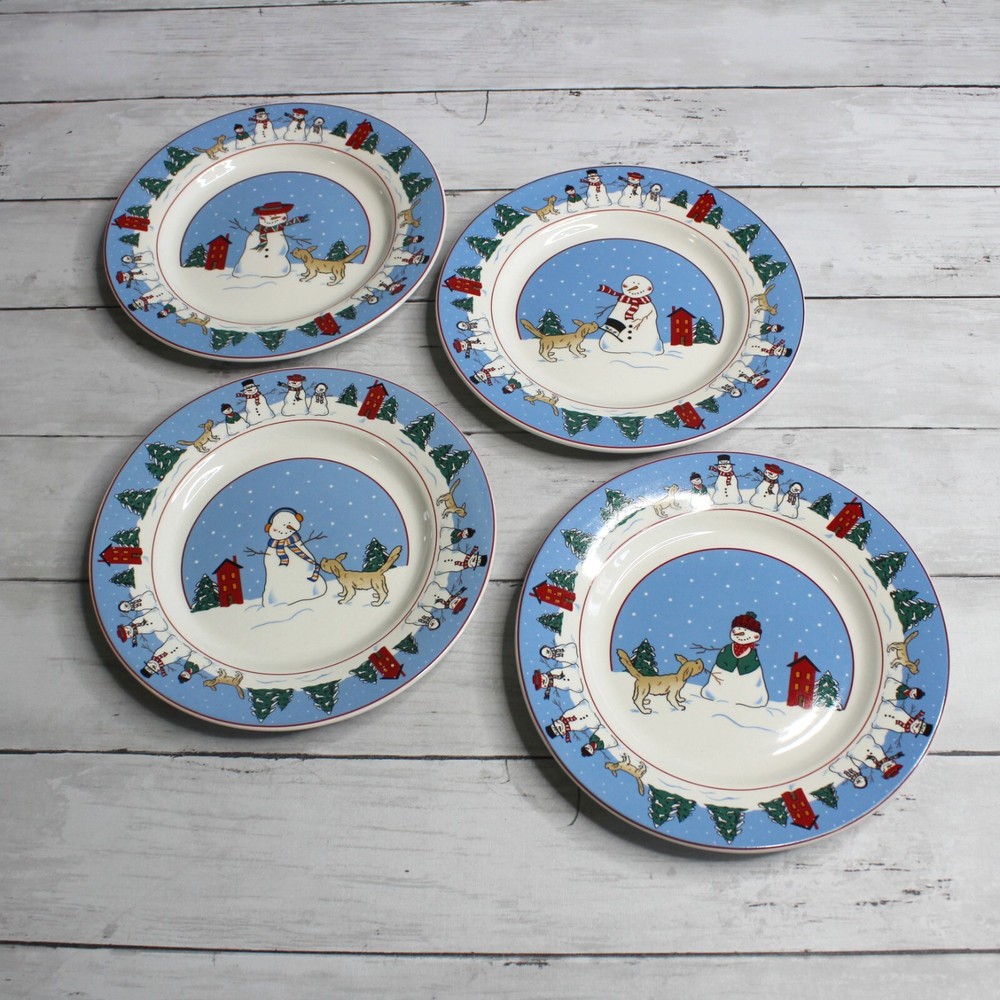 Canterbury Potteries Stoneware Snack Salad Plates Winter Holiday Snowmen Lot 8