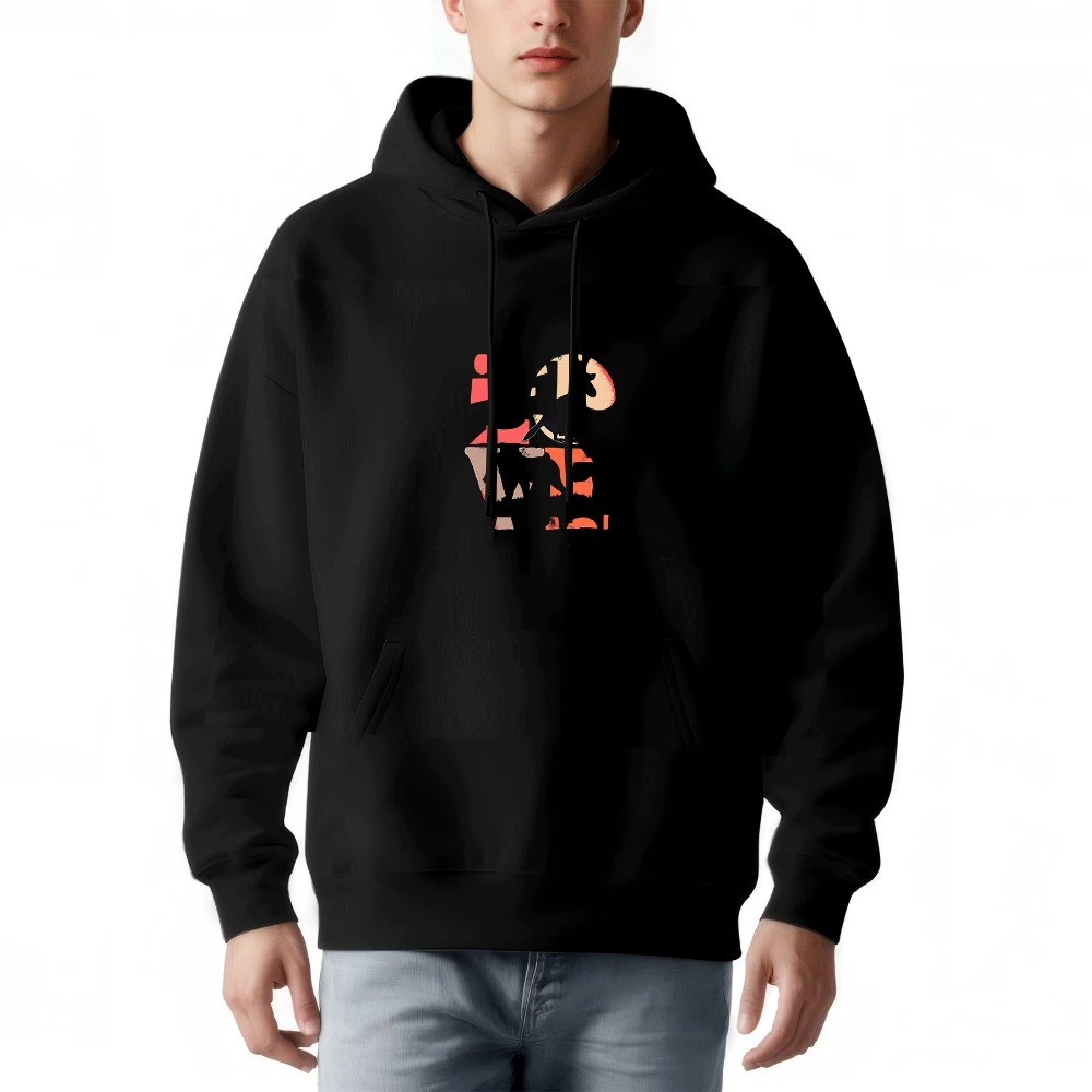 Men's Loose Fit Long Sleeve Hoodie - Colorful Abstract Graphic Design in Pink-image