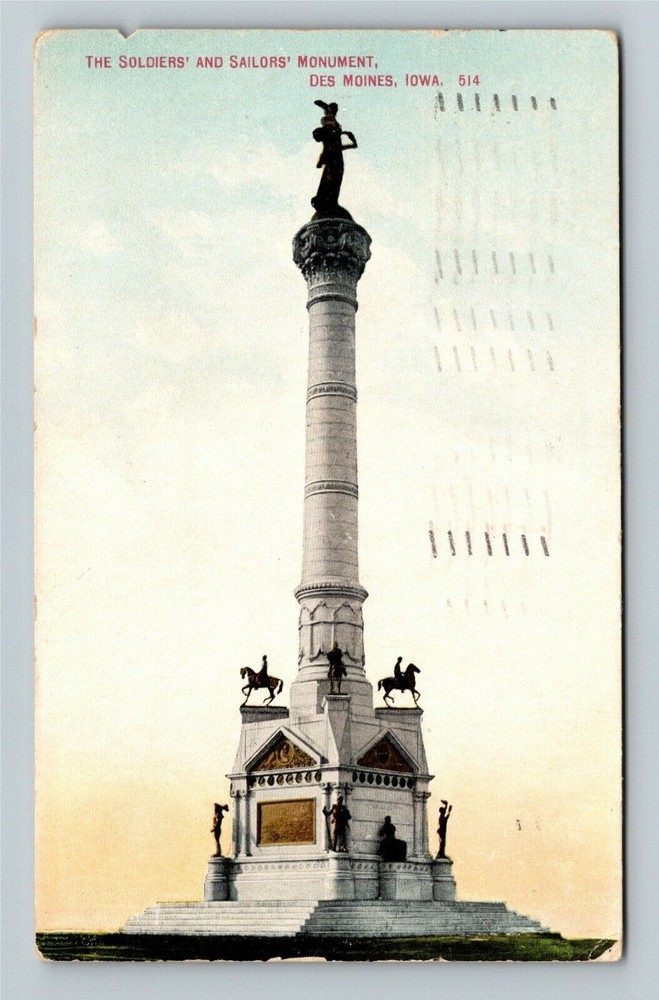 Des Moines IA-Iowa, Soldiers & Sailors Monument, c1911 Vintage Souvenir Postcard