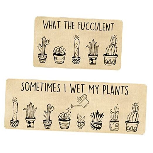 Cute Boho Cactus Non-Slip Kitchen Mat Set of 2 Fun Decor