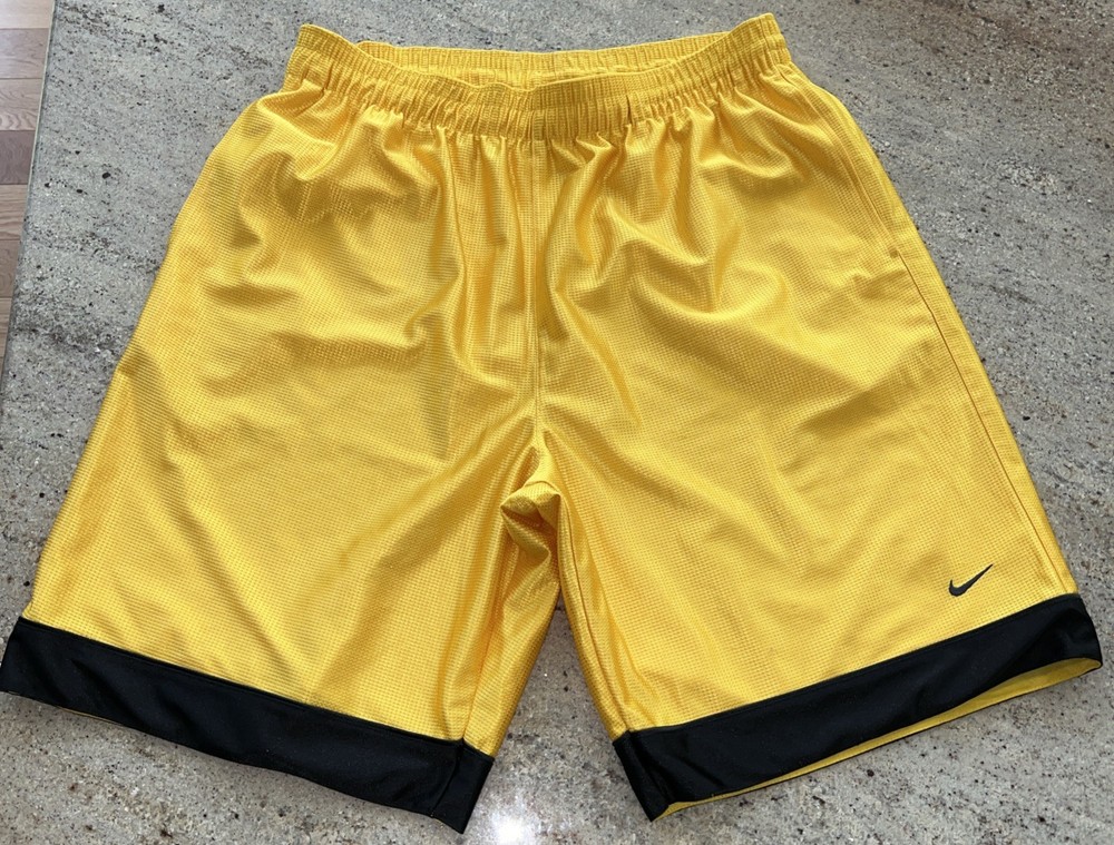 VTG Nike Basketball Shorts Mens X-Large Yellow Black Shiny Baggy Dazzle Y2K