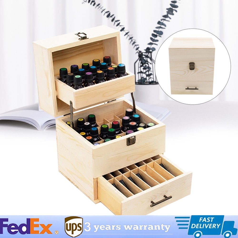 3 Tiers Essential Oil Storage Box, Wooden Display Case Wood Container Organizer