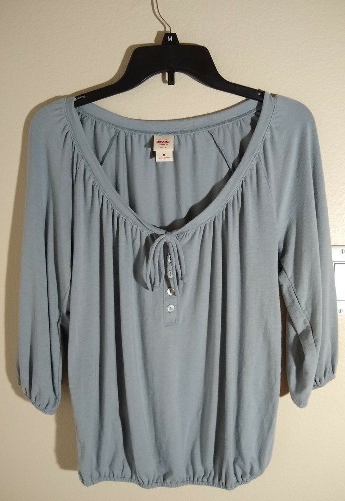 Women's Mossimo Supply Co Peasant Top, Gray Size:M Scoop neck, Balloon Sleeves