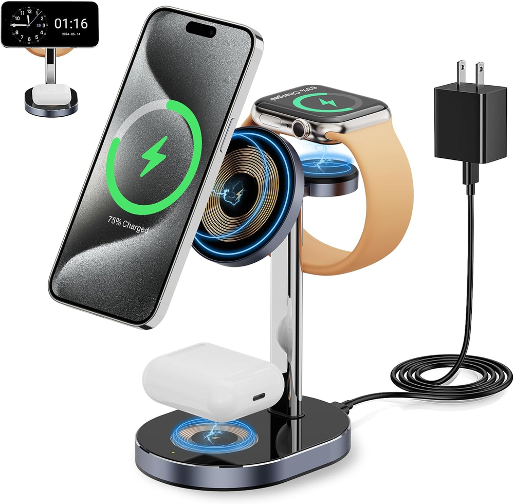 3-in-1 Charging Station, 15W Magnetic Charger for iPhone, AirPods, Apple Watch.