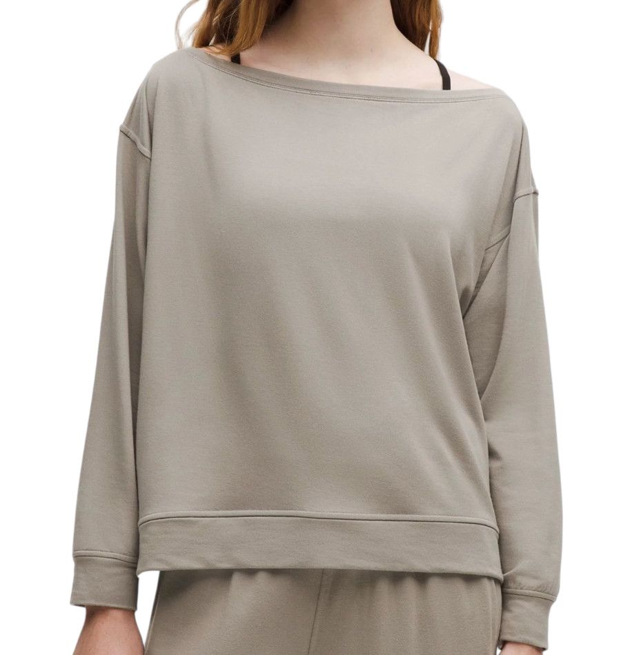 LULULEMON BeCalm Oversized BOATNECK SWEATSHIRT TOP Long Sleeve Shirt BEIGE sz L