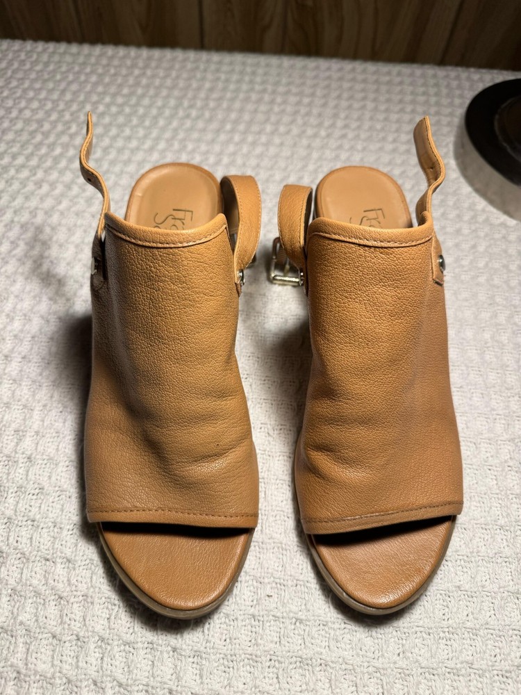 Franco Sarto Humour 7.5 Tan Leather Heel Open Toe