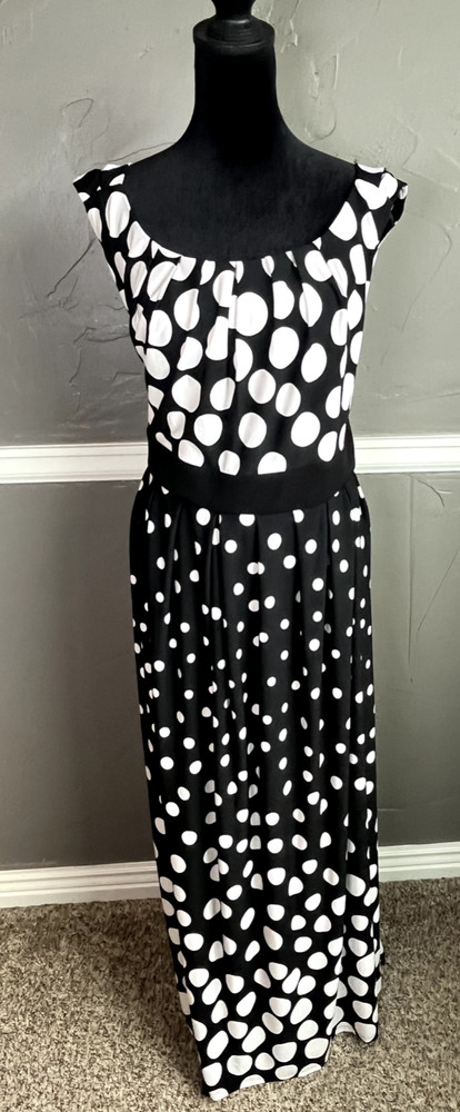 Woman Within Dress Women's Size 2X Black Polka Dot Maxi Sleeveless Stretch