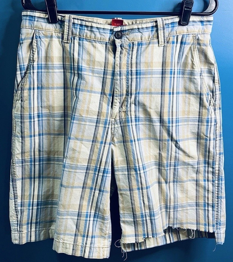 Izod Golf Shorts Mens 33 Plaid Blue/yellow Casual Pockets