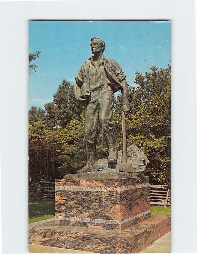 Postcard Abraham Lincoln Bronze Statue New Salem State Park Illinois USA
