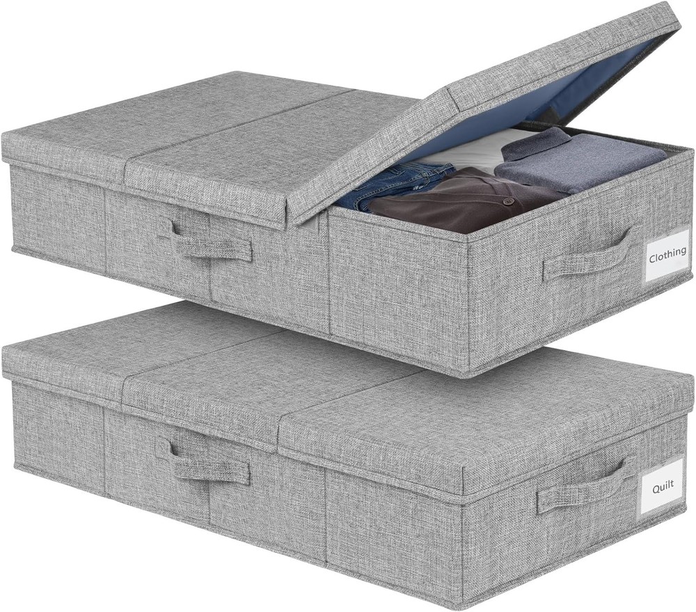 Under Bed Storage Box with Lid – Foldable Sturdy Fabric Storage Solution with Re