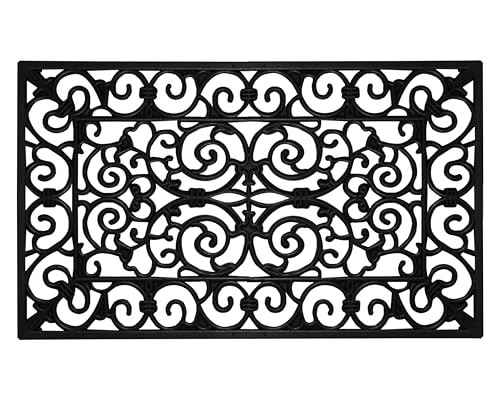 All Weather Rubber Doormat - Dirt Trapping Scroll Welcome Door Mat - Indoor