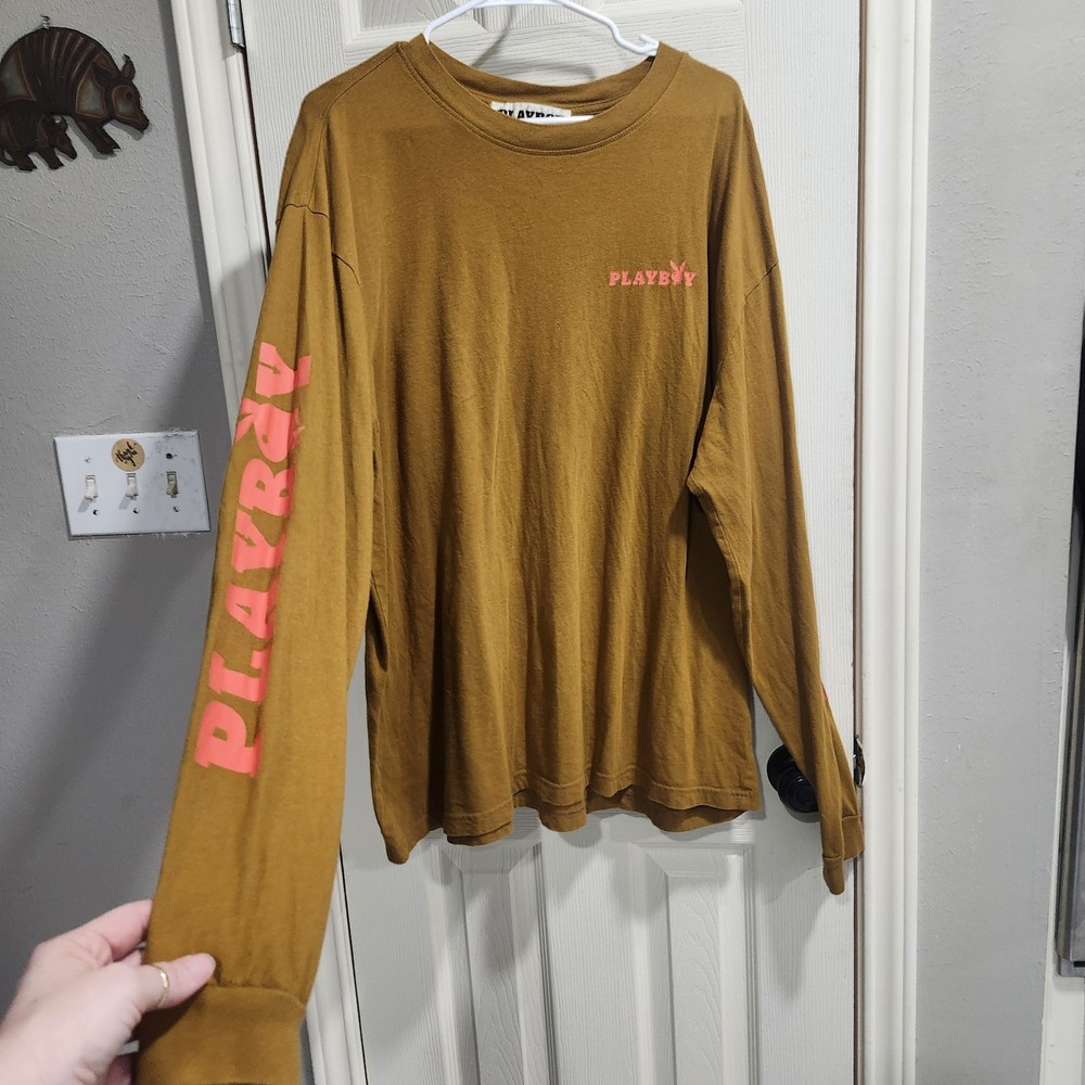 Playboy by PacSun Long Sleeve T Shirt XL Brown Pink Logo Graphic Tee