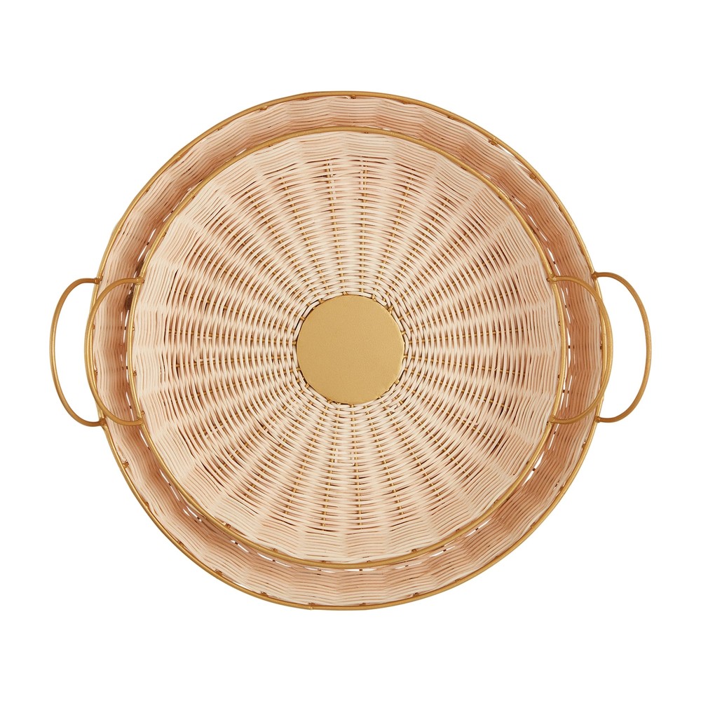 Elegant Round Woven Brass Tray in 12.5” or 15” Diameter Sizes