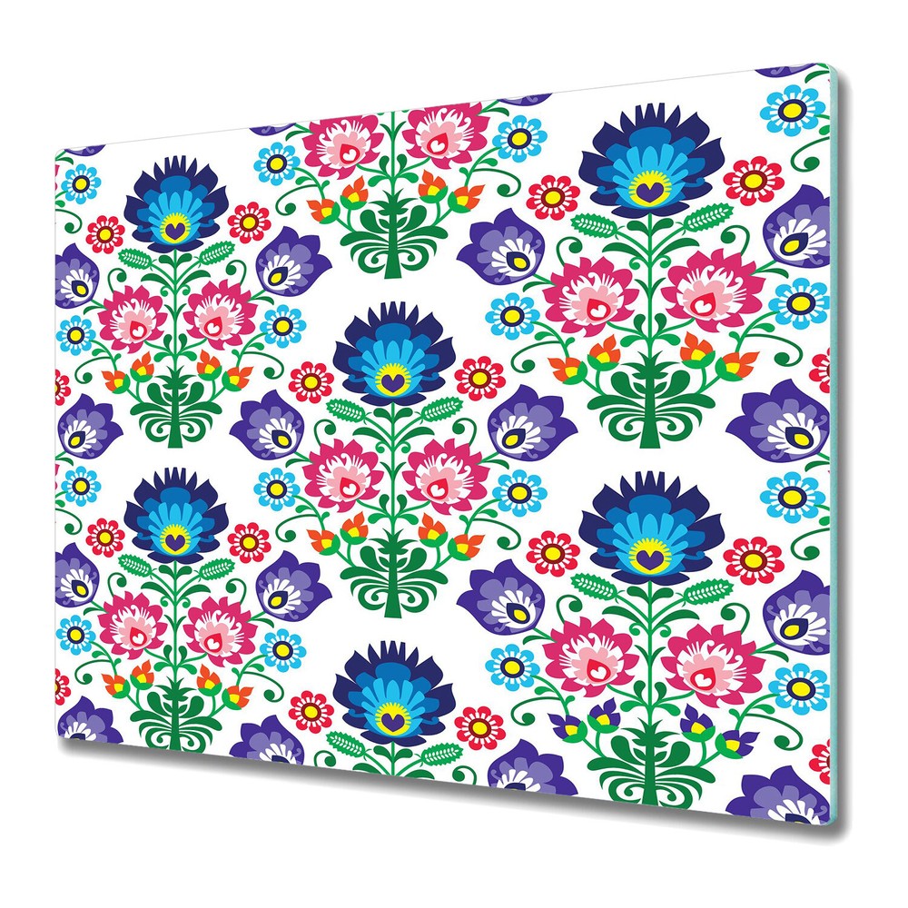 Glass Kitchen Chopping Board Polish Slavic folk Colourful purple and pink 60x52
