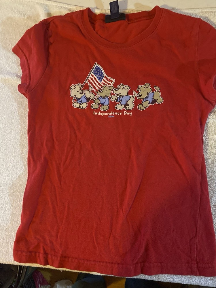 Vintage Limited Too Shirt Girls 10 Red Independence Day 4th of July Puppies Y2K