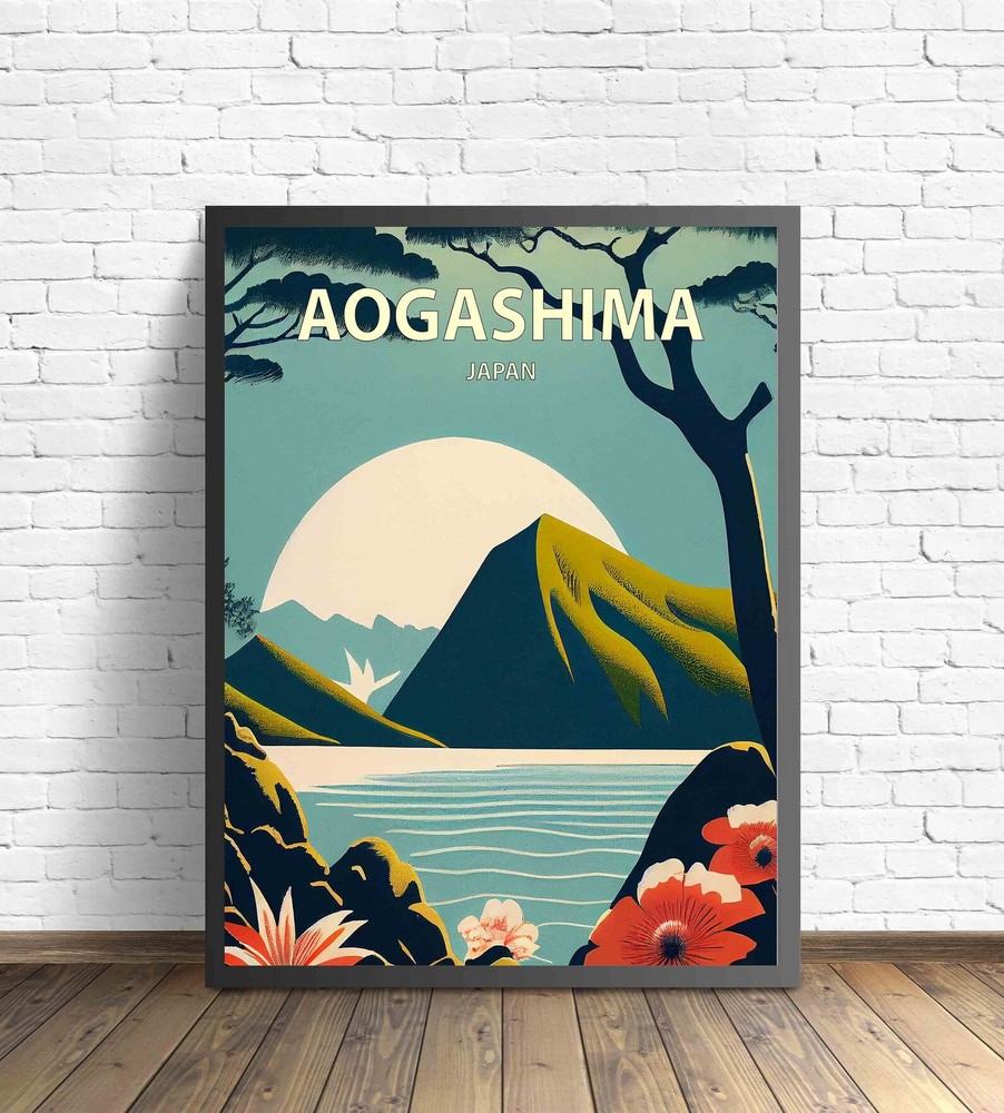 Aogashima Japan Retro Art Print Aogashima Wall Art Illustration Aogashima