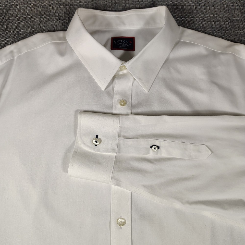 UNTUCKit Shirt Men's 2XL White Slim Fit Wrinkle Free Long Sleeve ButtonUp Cotton