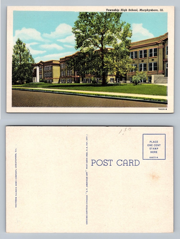 Murphysboro, Illinois, Township High School Building View Card Vintage Postcard