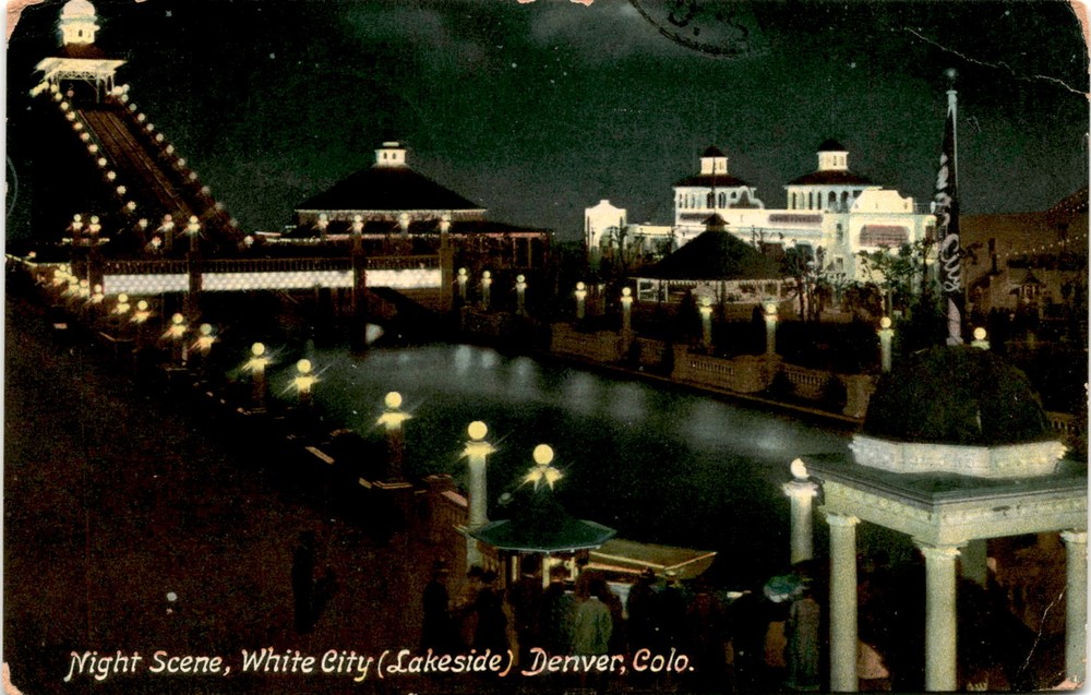 Night Scene, White City (Lakeside) Denver, Colo, Central City, Mrs T.L Postcard