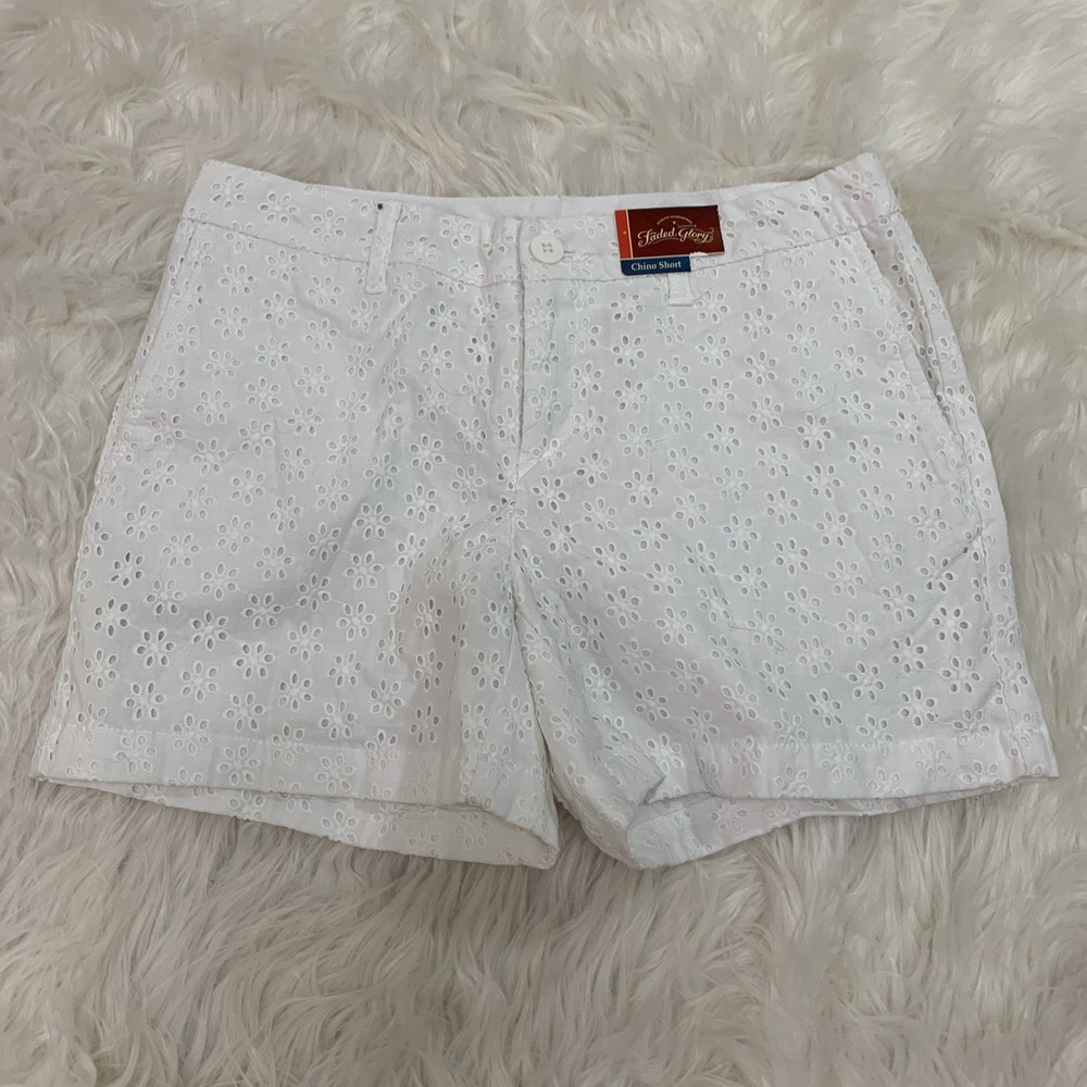 faded glory white eyelet chino shorts size 6